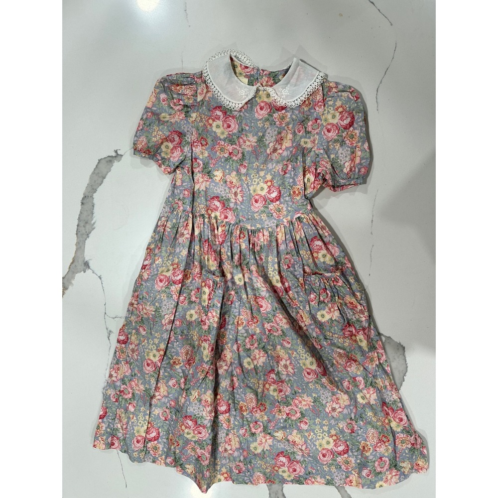 Laura Ashley Mother & Child‎ Vintage Floral Lace Collar Dress Size 5 Kids